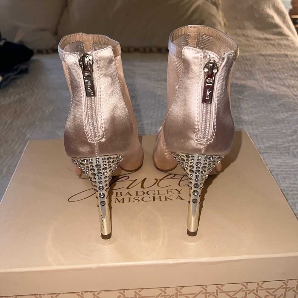 Badgley Mischka satin mesh bejeweled heels